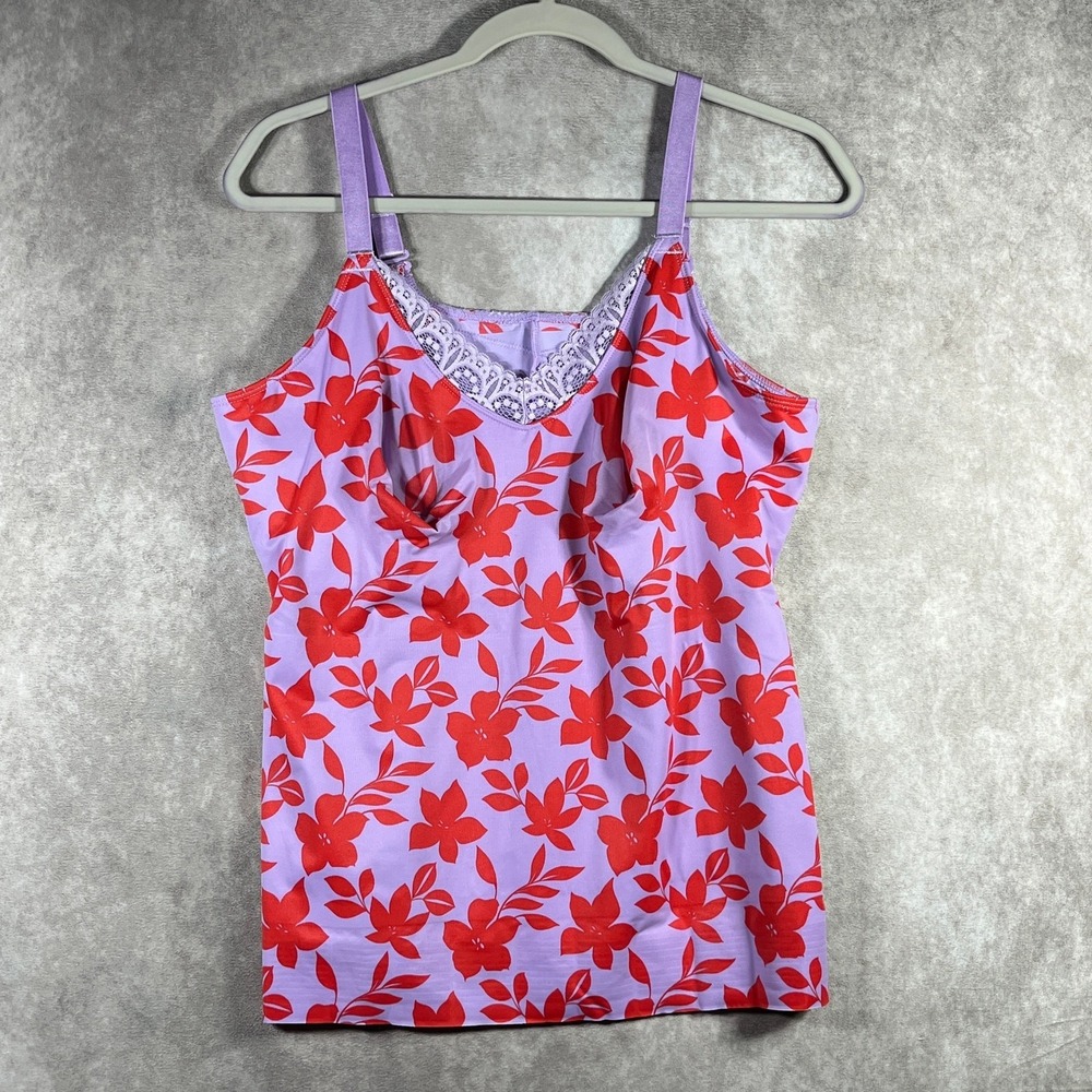 Ruby Ribbon Floral Diva Lace Shaper Cami Tank Top Womens Size 42 Purple Red